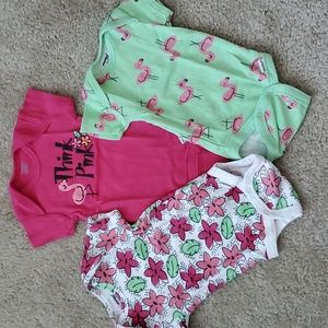 Set of 3 Pink Flamingo Onesies